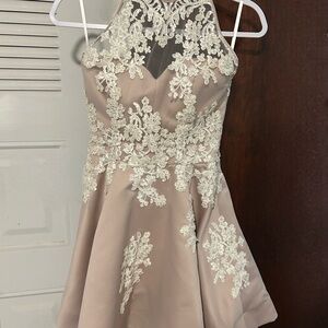 Elegant Lace Dress in Cream and Tan